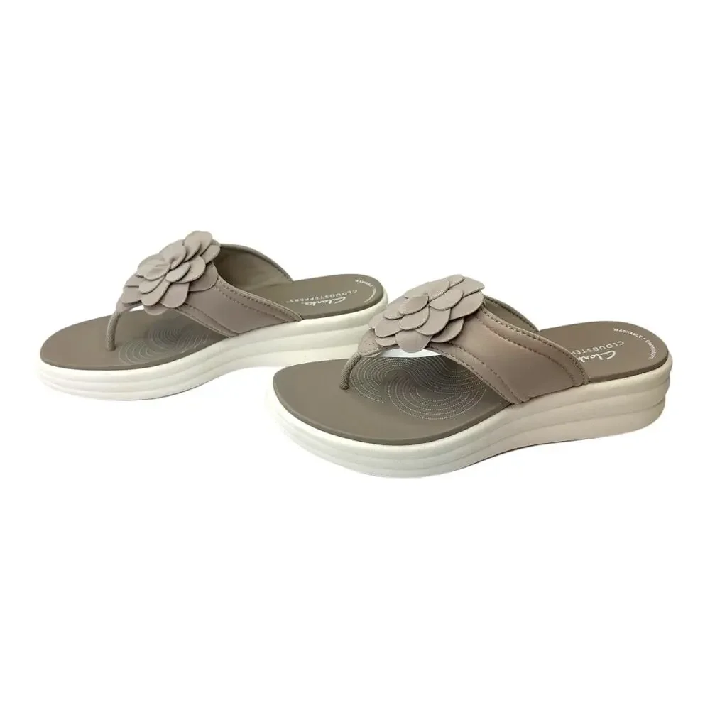 Clarks Cloudsteppers Washable Thong Sandals Drift Flora Sz 6 Stone Taupe Flower - Picture 11 of 12